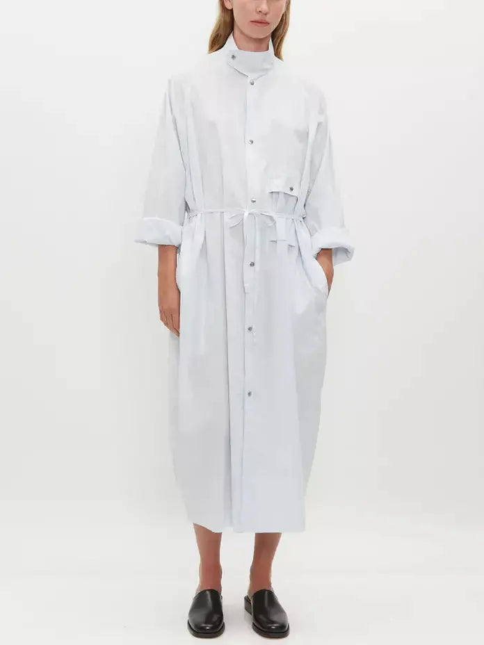 Tie-Waist Parachute Cotton Dress in Light Blue