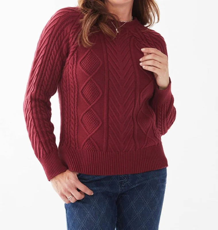 A-Line Cable Raglan Sweater In Cabernet Fitted Loose Oversized