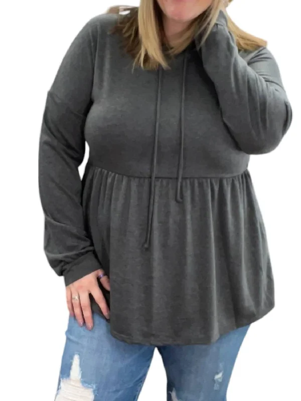 Babydoll Hoodie Sweater In Charcoal Collared Crew Neck Turtle Neck