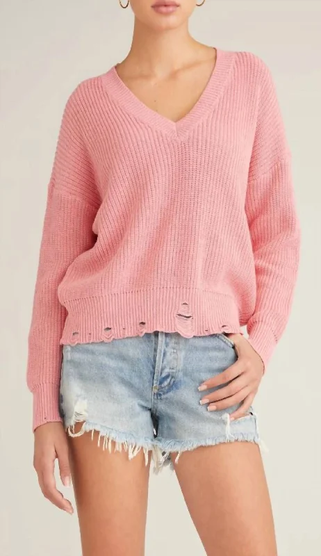 Baja Sweater In Coral Knit Fabric Woven Fabric Fleece Fabric