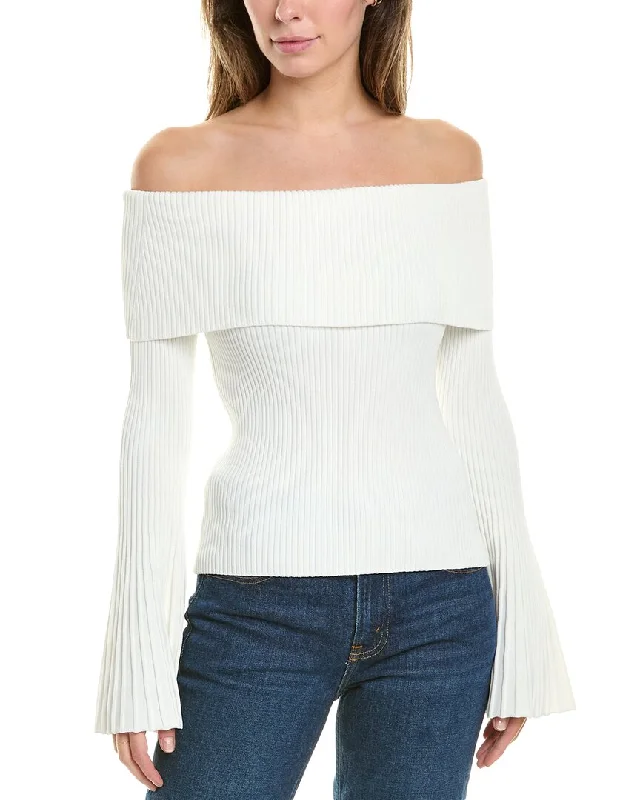 BCBGMAXAZRIA Off Shoulder Sweater Notch Collar Peter Pan Collar Cowl Neck