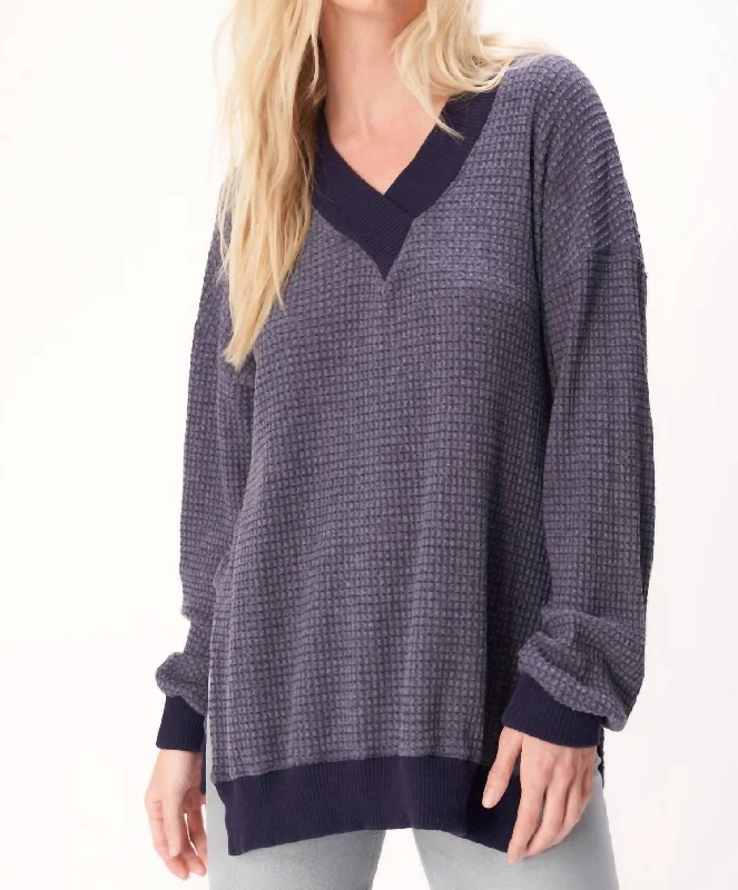 Be Rght Back Cozy Thermal Sweater In Galaxy Blue Welt Pockets Slit Pockets Flap Pockets