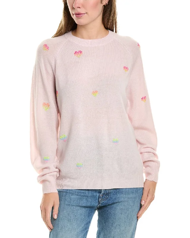 Brodie Cashmere Wool & Cashmere-Blend Rainbow Heart Studded Jumper Fitted Loose Oversized
