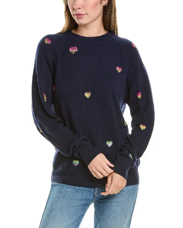 Brodie Cashmere Wool & Cashmere-Blend Rainbow Heart Studded Jumper Fitted Slim Tailored