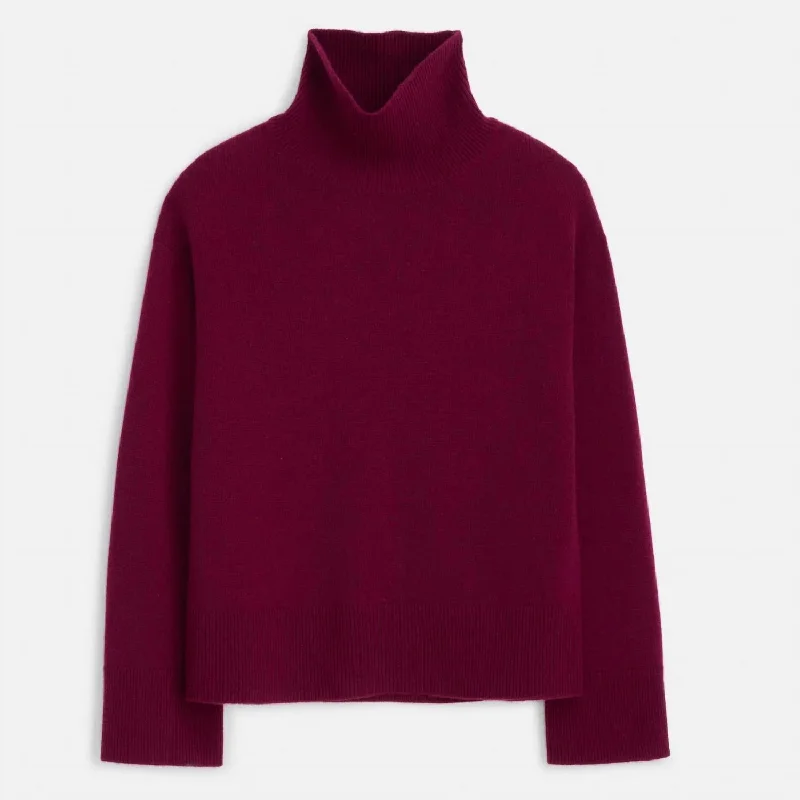 Cecile Turtleneck Sweater In Wine Lace Blend Ribbed Blend Corduroy Blend