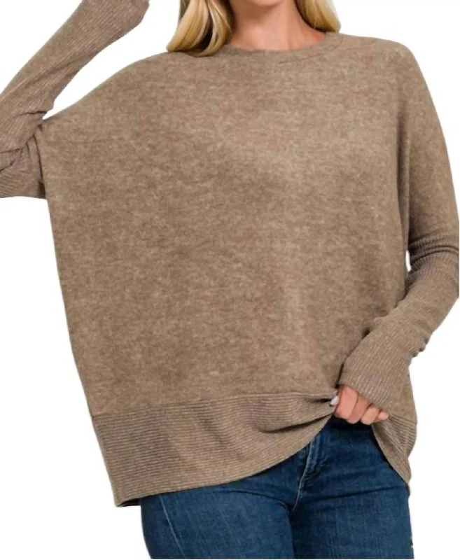Christy Hacci Knit Dolman Sweater In Mocha Faux Fur Fabric Real Fur Fabric Shearling Fabric