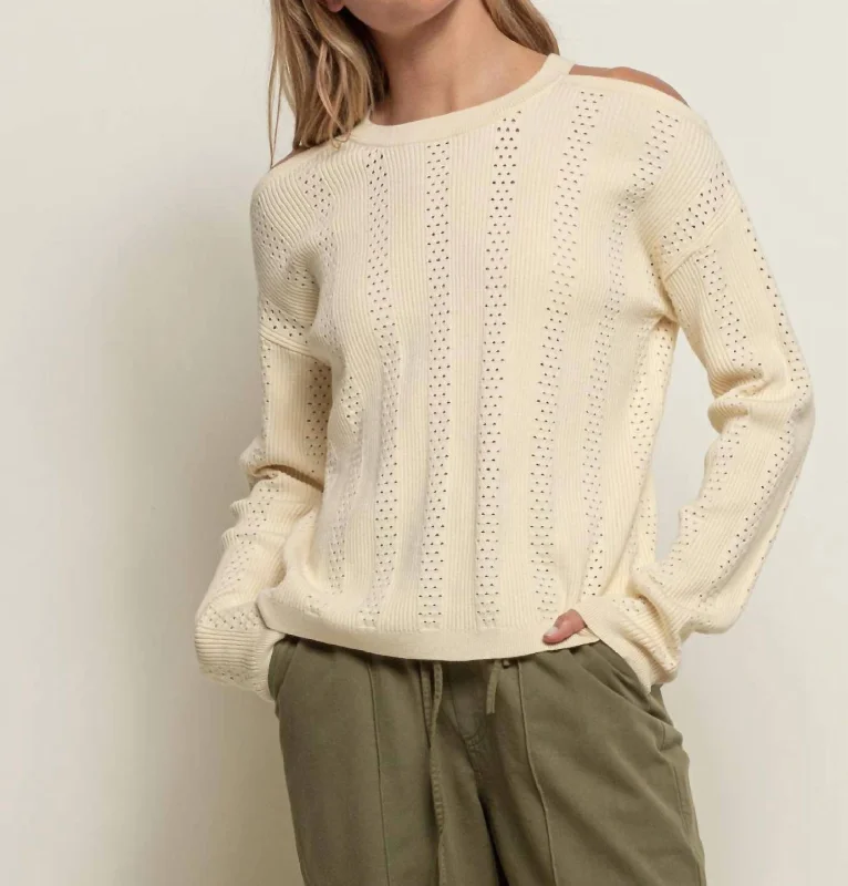Cold Shoulder Sweater In Beige Graphic Sweater Embroidered Appliqued