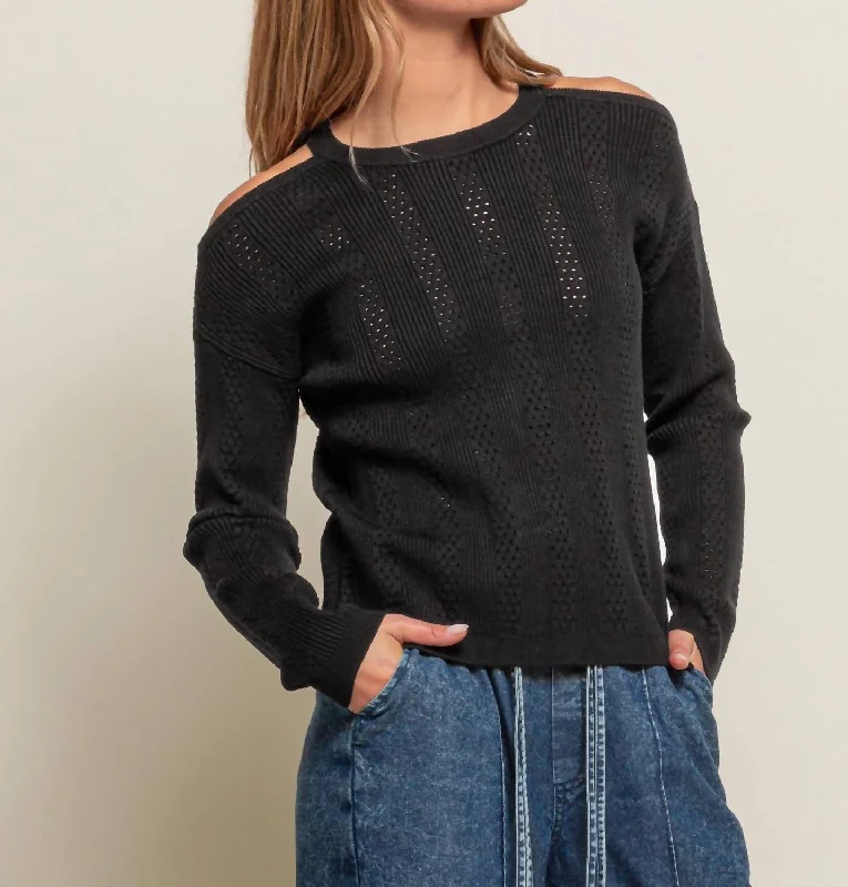 Cold Shoulder Sweater In Black Fleece Sweater Nylon Polyester