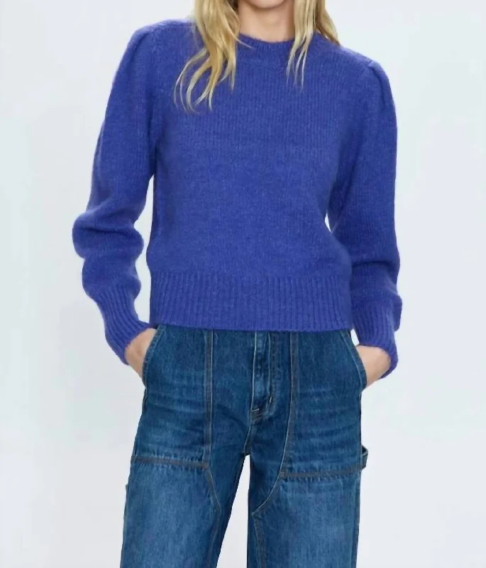 Colette Crewneck Sweater In Periwinkle Hooded Sweater Collared Sweater Shawl Collar