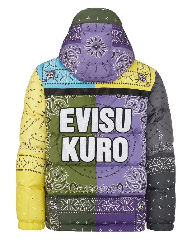 Colorblock Bandana Print Down Jacket Welt Pockets Slit Pockets Flap Pockets