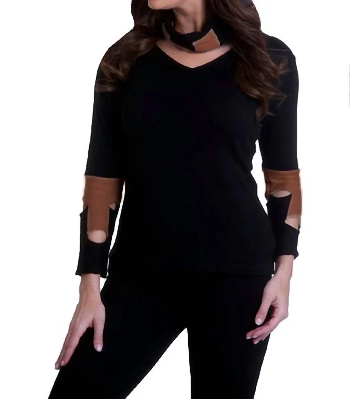 Cut Work Sweater In Black/cognac Layered Multi-layer Single Layer
