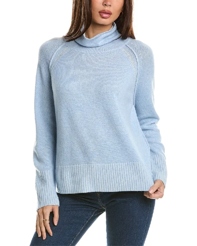 Forte Cashmere Plaited Funnel Cashmere Sweater Mesh Fabric Canvas Fabric Denim Fabric