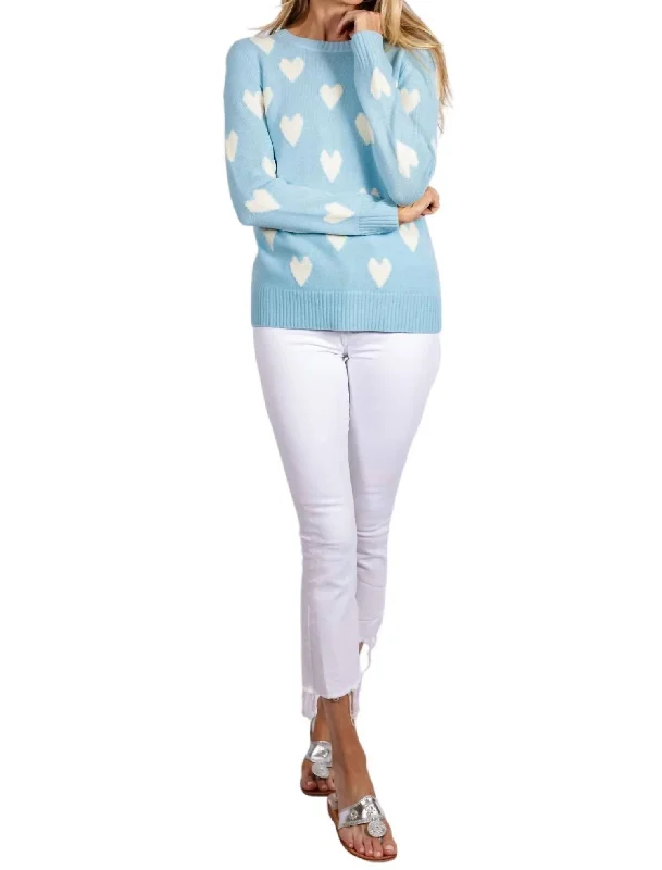 Heart Long Sleeve Sweater In Blue Chenille Fabric Brocade Fabric Lace Fabric