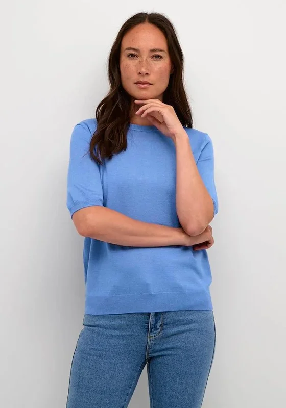 KAFFE Kalizza Short Sleeve Knit Sweater, Ultramarine Tailored Straight A-Line