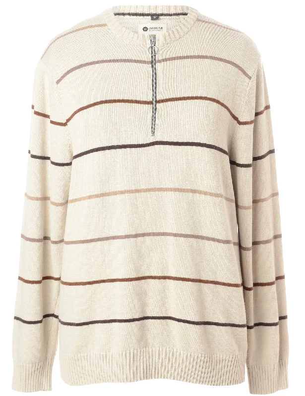 Label Cream Zip Front Knitted Jumper Turtle Neck Boat Neck Asymmetrical Neck
