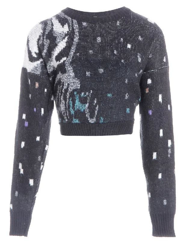 Label Cropped 80s Graphic Pattern Jumper Chenille Brocade Lace