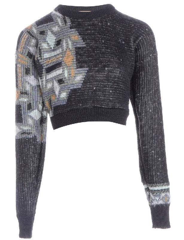Label Cropped 80s Graphic Pattern Jumper Lightweight Heavyweight Midweight