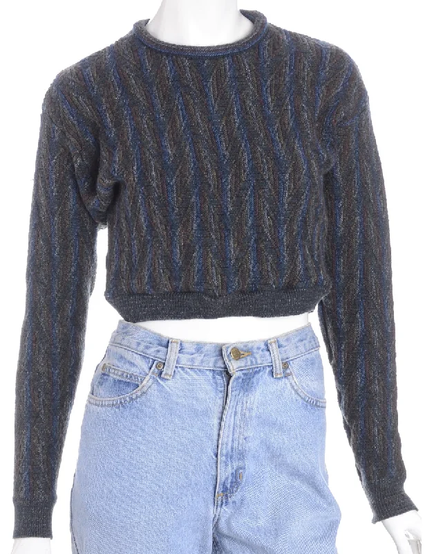 Label Cropped 80s Graphic Pattern Jumper Open Front Closed Front Wrap Front