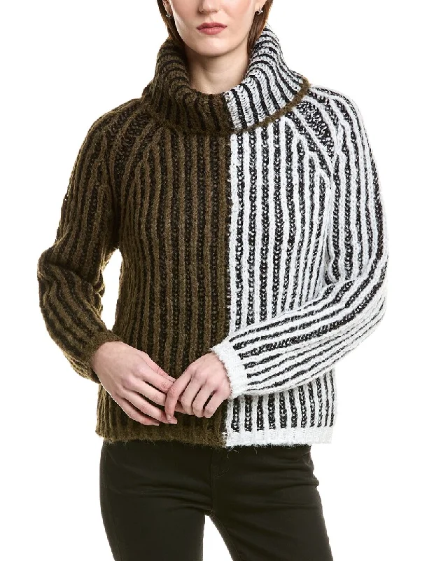 Love Token Aubrie Wool-Blend Turtleneck Sweater Striped Floral Plaid