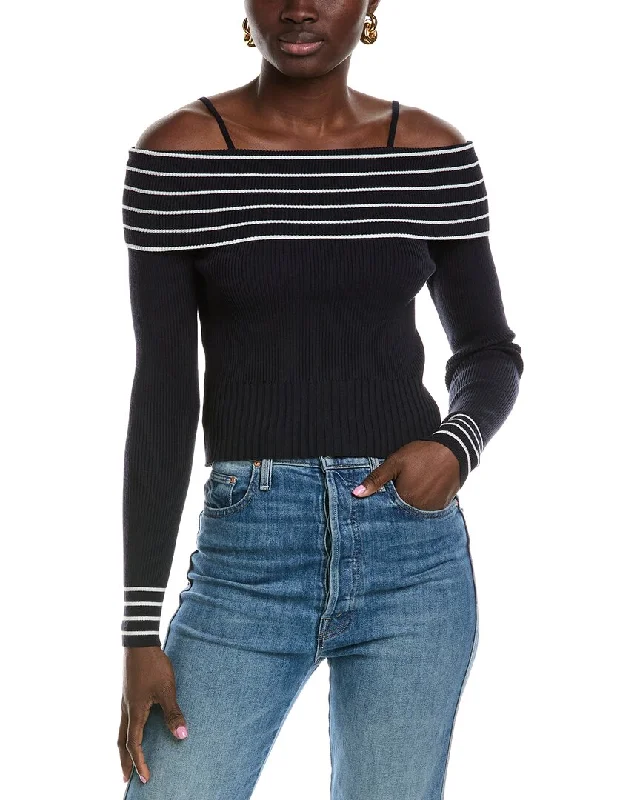 Lyra & Co Off-the-Shoulder Sweater Denim Fabric Leather Fabric Suede Fabric