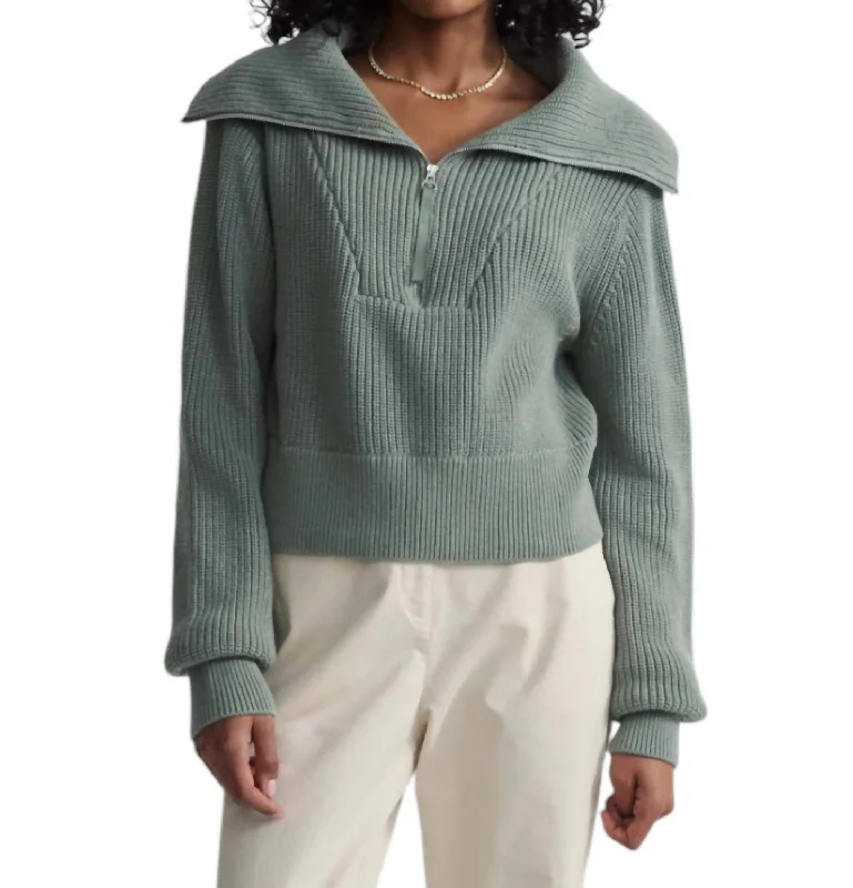 Mentone Knit Sweater In Lily Pad Hooded Caped Shawl Collar