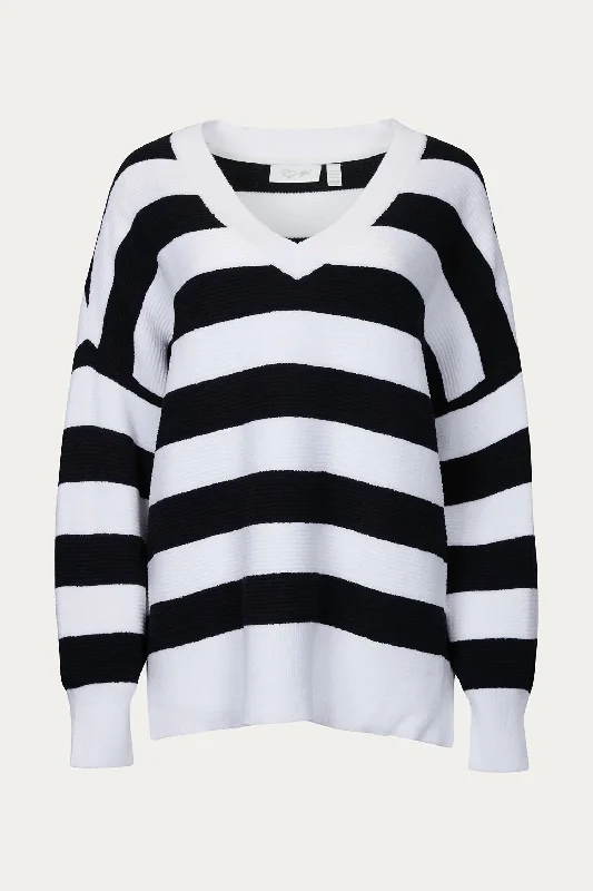 Oversized Ottoman Rugby Striped Sweater In Black/white Rayon Fabric Velvet Fabric Corduroy Fabric