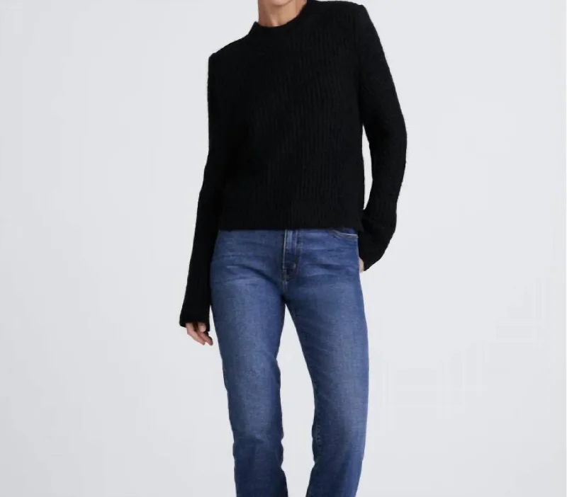 Ryan Crewneck Sweater In Black Faux Fur Fabric Real Fur Fabric Shearling Fabric