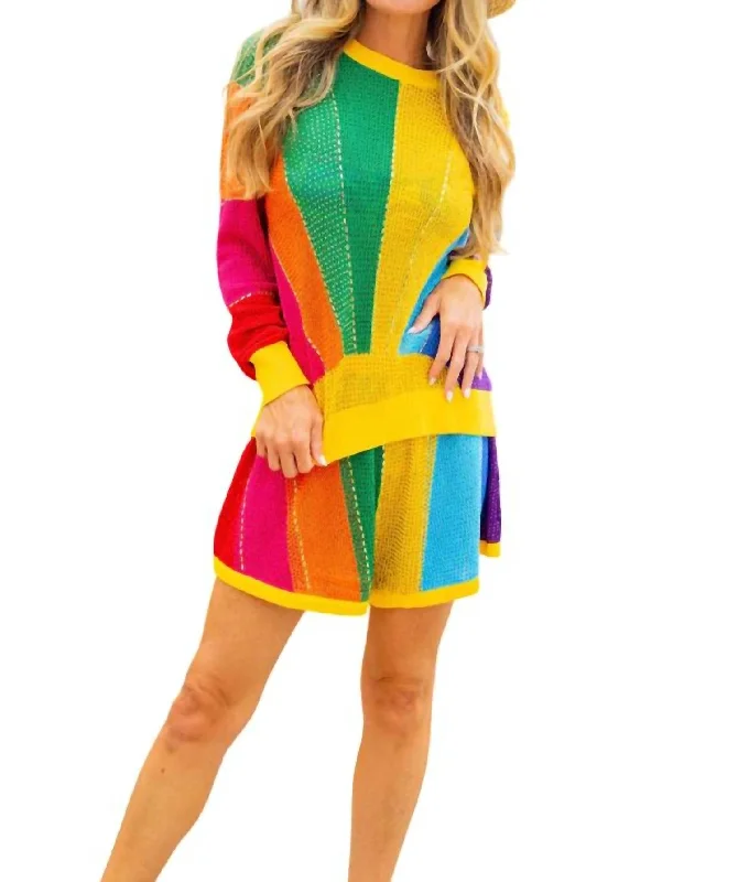 Sunshine Rhinestone Sweater In Rainbow Polka Dot Checkered Tartan