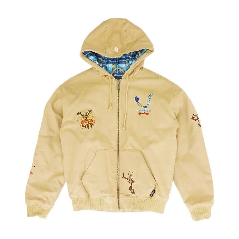 Tan Embroidery Detail Jacket Notch Collar Peter Pan Collar Cowl Neck