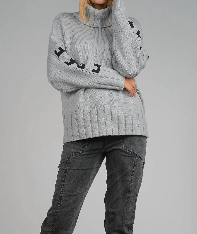 Turtle Neck Love Sweater In Grey Neon Metallic Matte
