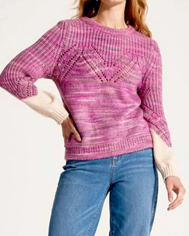 Winter Warmth Sweater In Pink Multi Front Pockets Side Pockets Patch Pockets