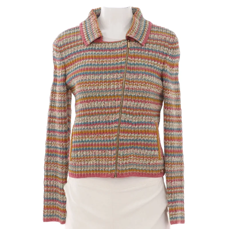 Women's Paris-Cuba Zip Sweater Cotton Ribbed Striped Patterned