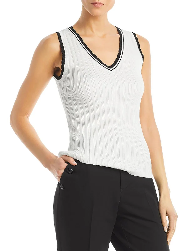 Womens Ribbed Knit V-Neck Tank Top Sweater Long Sweater Short Sweater Cropped Sweater