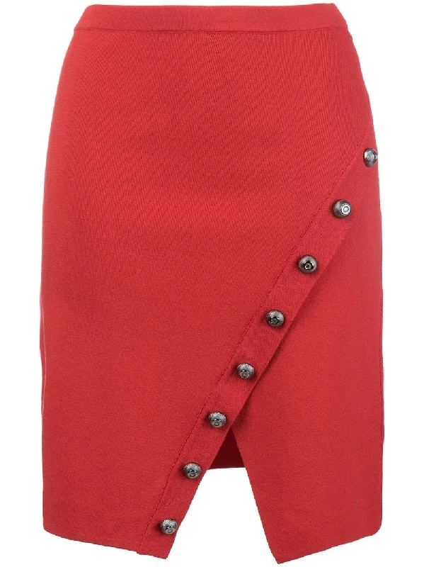 raw edge wrap style skirt button skirt front