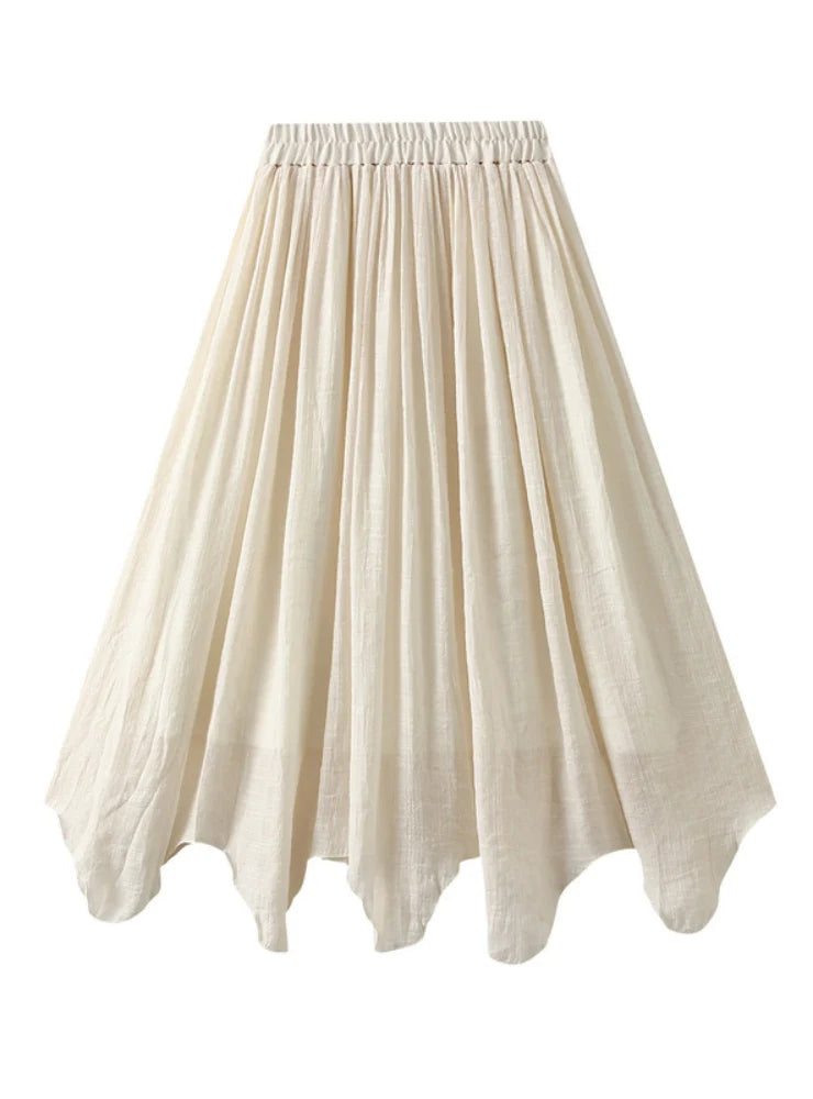 THIN COTTON AND LINEN IRREGULAR HIGH WAIST SKIRT leather skirt sleek