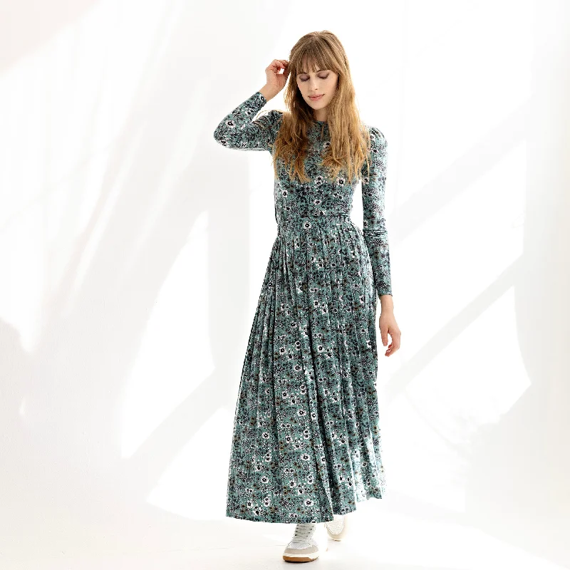 Pleated Stretch Skirt IN: Mint Print zip skirt side