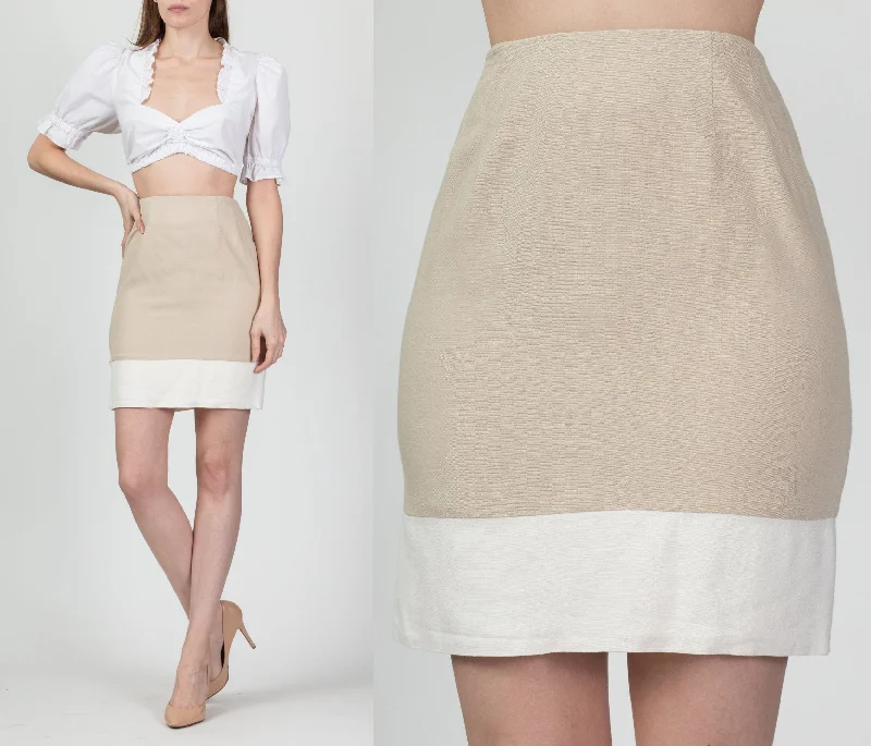 90s Two Tone Color Block Mini Pencil Skirt - Extra Small, 24.5" wool skirt breathable
