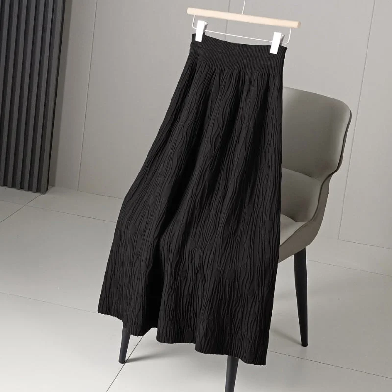 A-line High-waisted Knitted Skirt leather skirt durable