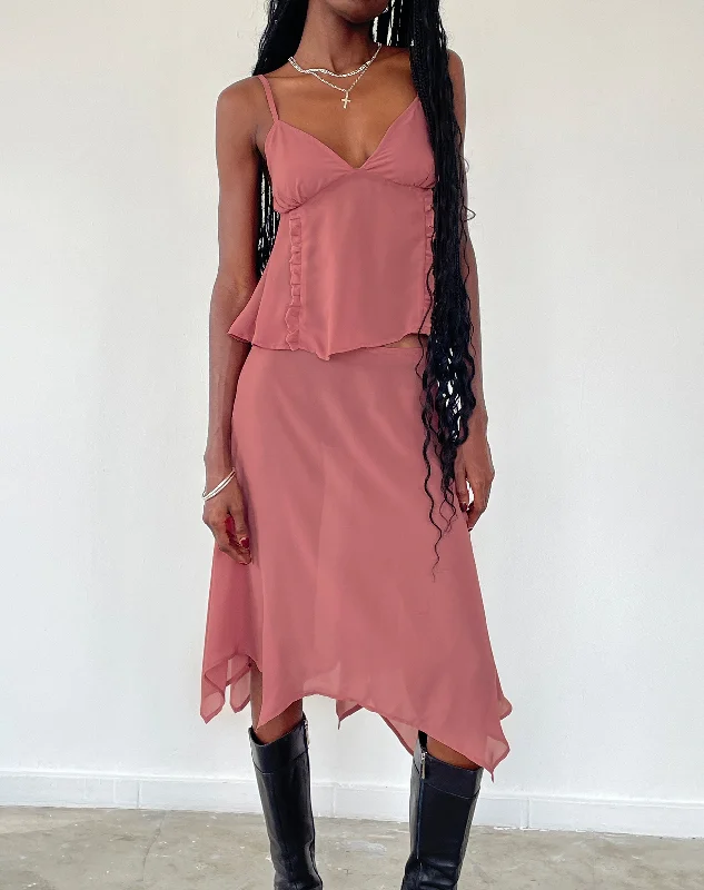 Albertha Midi Skirt in Dessert Sand asymmetrical skirt cut