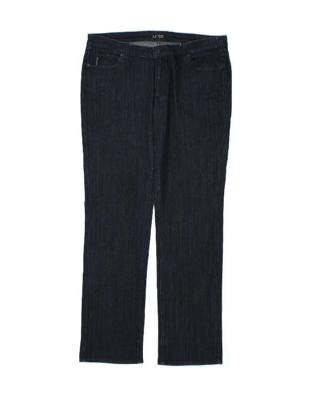 ARMANI Womens Straight Jeans W35 L35 Navy Blue Cotton Comfortable Stretch Denim Jeans