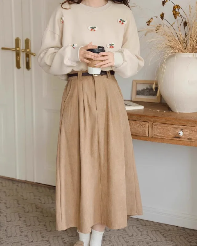 Belted Corduroy Midi Skirt (3 Colors) leather skirt refined