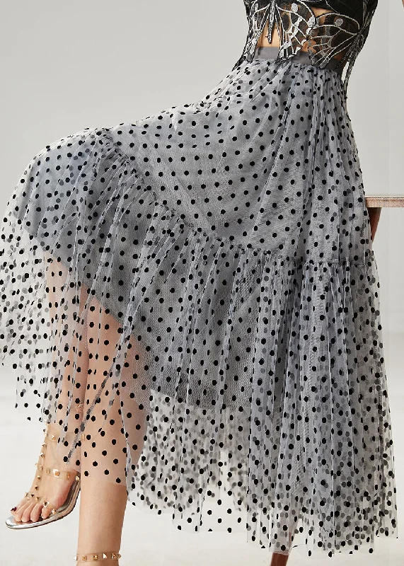 Bohemian Grey Dot Patchwork Tulle Skirts Summer elastic waist skirt