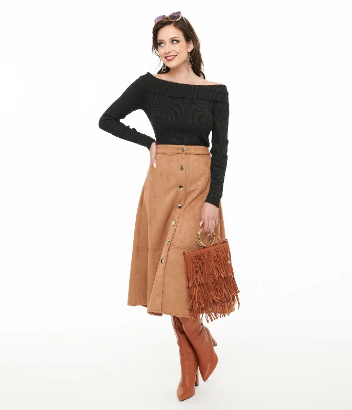 Camel Suede Button Up Midi Skirt linen skirt natural