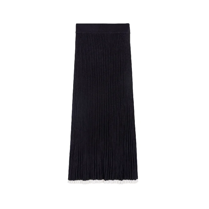 Contrast Knit Skirt | Black corduroy skirt cozy
