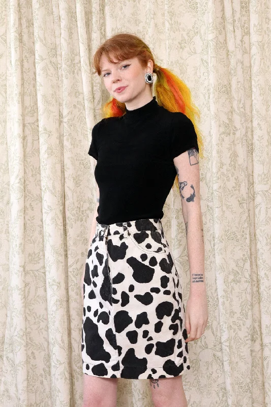 Cow Print Denim Skirt XS linen skirt relaxed