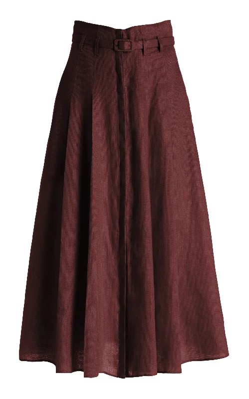 Dugald Pleated Midi Skirt in Deep Bordeaux Linen cashmere skirt fine