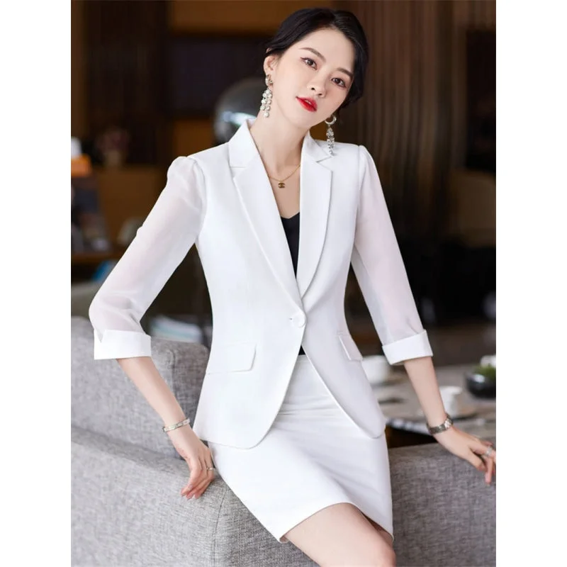Elegant Women's Half Sleeves Top with Skirt Office Work Wear Suitskirt lace skirt romantic