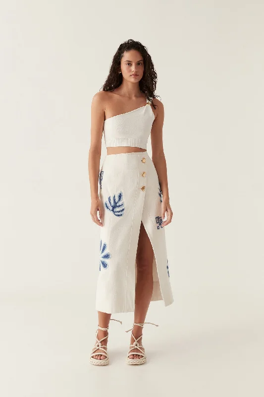 Esprit Embroidered Midi Skirt flowy skirt hem