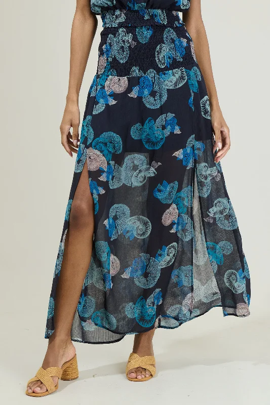 Estelle Shell Smocked Maxi Skirt denim skirt fashionable