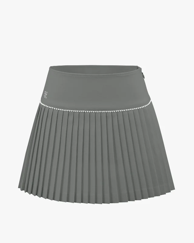 Fair Liar Signature Pearl Flare Pleated Skirt - Grey casual skirt length